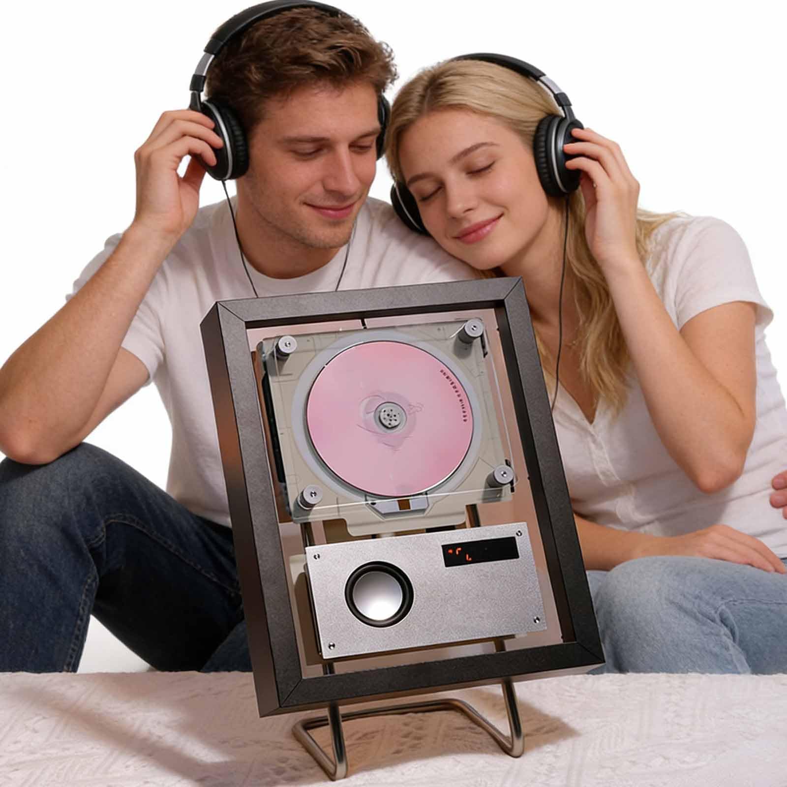 Lettore CD montabile a parete con telecomando e altoparlanti, cornice decorativa musicale con uscita 2 vie/USB/AUX e 6 effetti di illuminazione per corridoio di casa