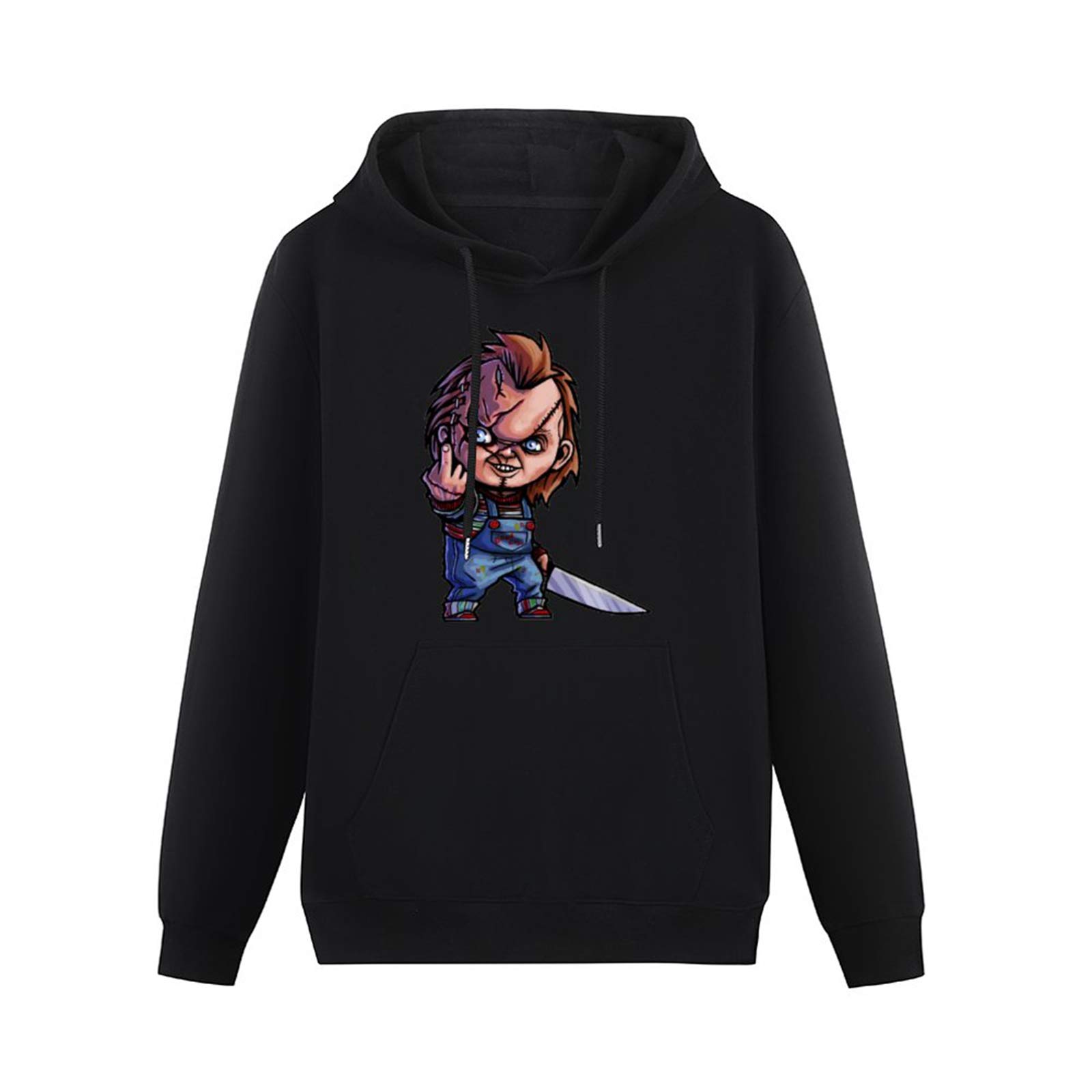 Algem Men's Black Chucky Hoodies Long Sleeve Pullover Loose Hoody Sweatershirt Size S
