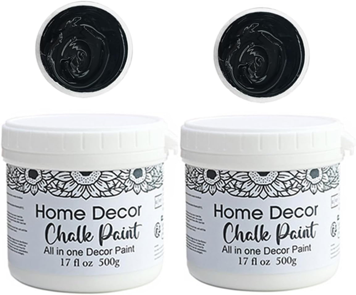 JAJADO 34 ounce Black Chalk Paint Furniture Paint 2 Jars/17oz, No Wax Needed, Non-Toxic Matte Finish Wood Craft Cabinet Paint for Furniture, Home Decor, Metal, Doors