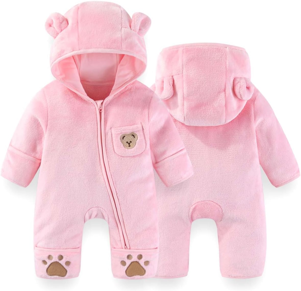 Fairy Baby Newborn Baby Bear Outfit With Fold-Over Mittens Footies Thin Fleece Romper Hooded Jumpsuit Winter Coat Girls Boys Fairy Baby Newborn Baby Bear Outfit With Fold-Over Mittens Footies Thin Fleece Romper Hooded Jumpsuit Winter Coat Girls Boys