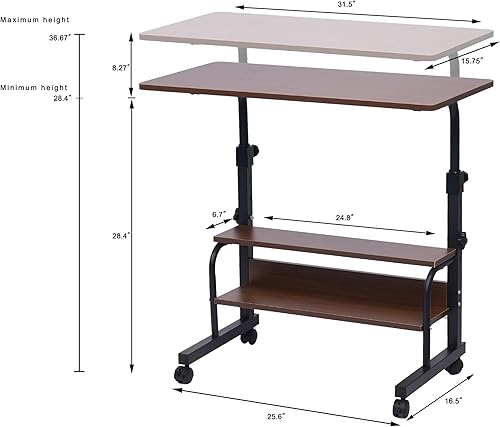 Miniatura 3 de Escritorio portátil con ruedas de altura ajustable y rodante, escritorio de pie pequeño de 32 pulgadas, escritorio de computadora para espacio