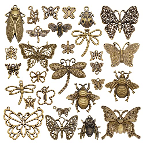 JJGQAZ 200g (About 100-120pcs) Assorted Insect Pendant Charms Mixed Bee