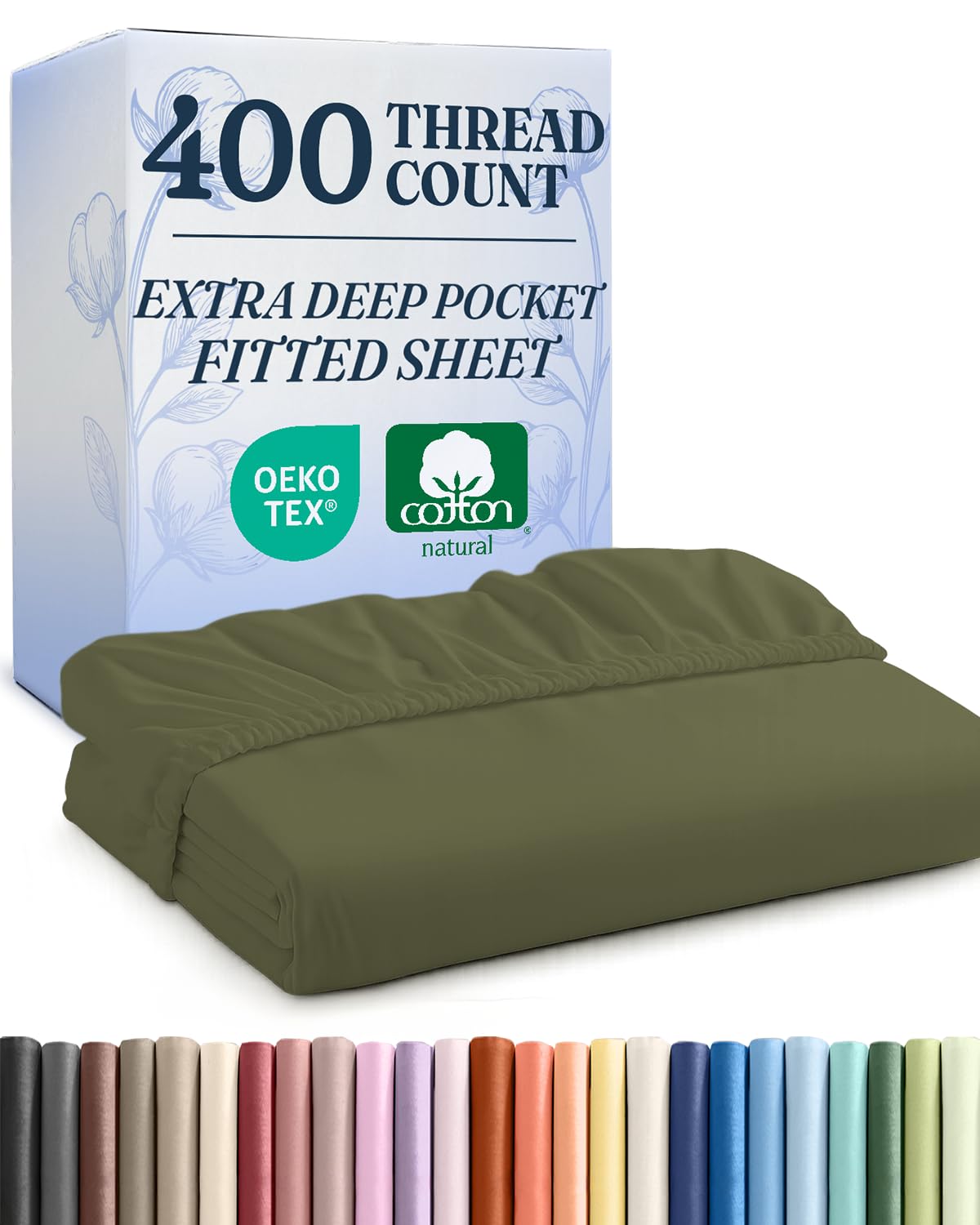 Extra Deep Full 400 Thread Count Cotton Fitted Sheet - Hotel Luxury Single Fitted Sheet Only - Easily Fits 18" to 24" Mattress - Soft, Wrinkle Free &