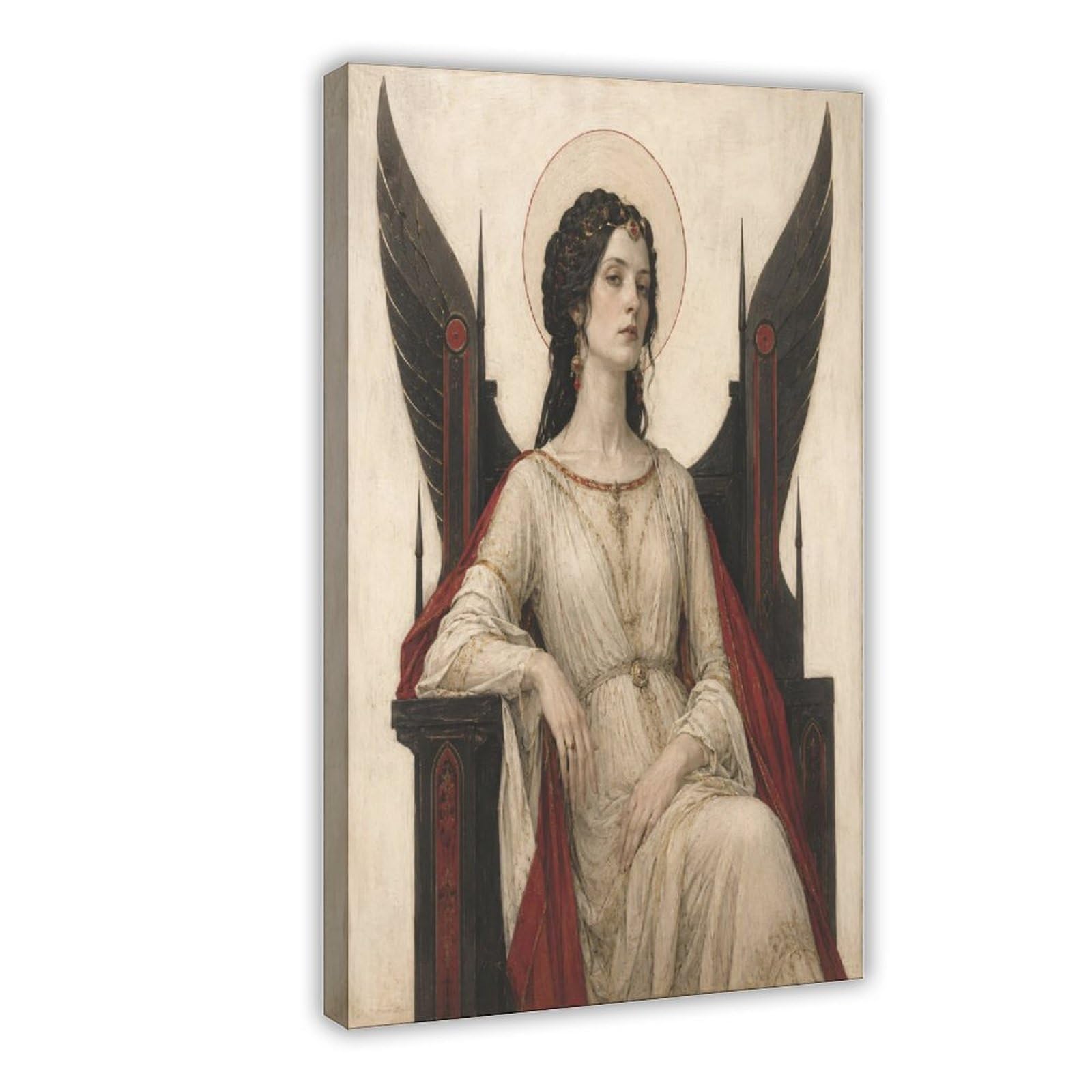 W7c8u2x3 Frame-Style-3 Gothic Winged Queen Canvas Wall Art, Classical Throne Dorm Decor