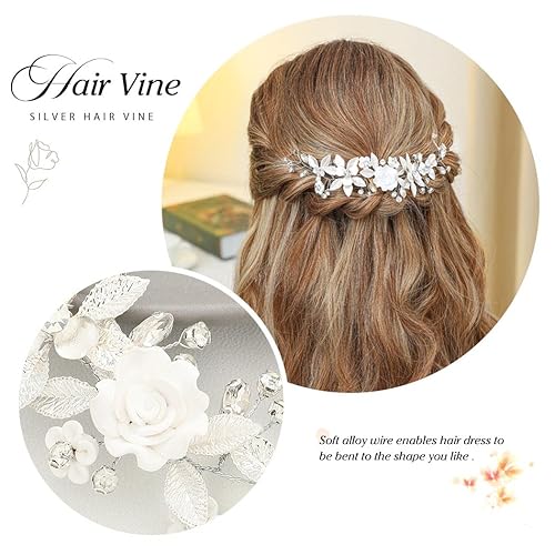 Miniatura 7 de Unicra Flor plata novia boda pelo hoja vid pieza de pelo de novia pedrería accesorios para el cabello diadema cristal para mujeres y niñas