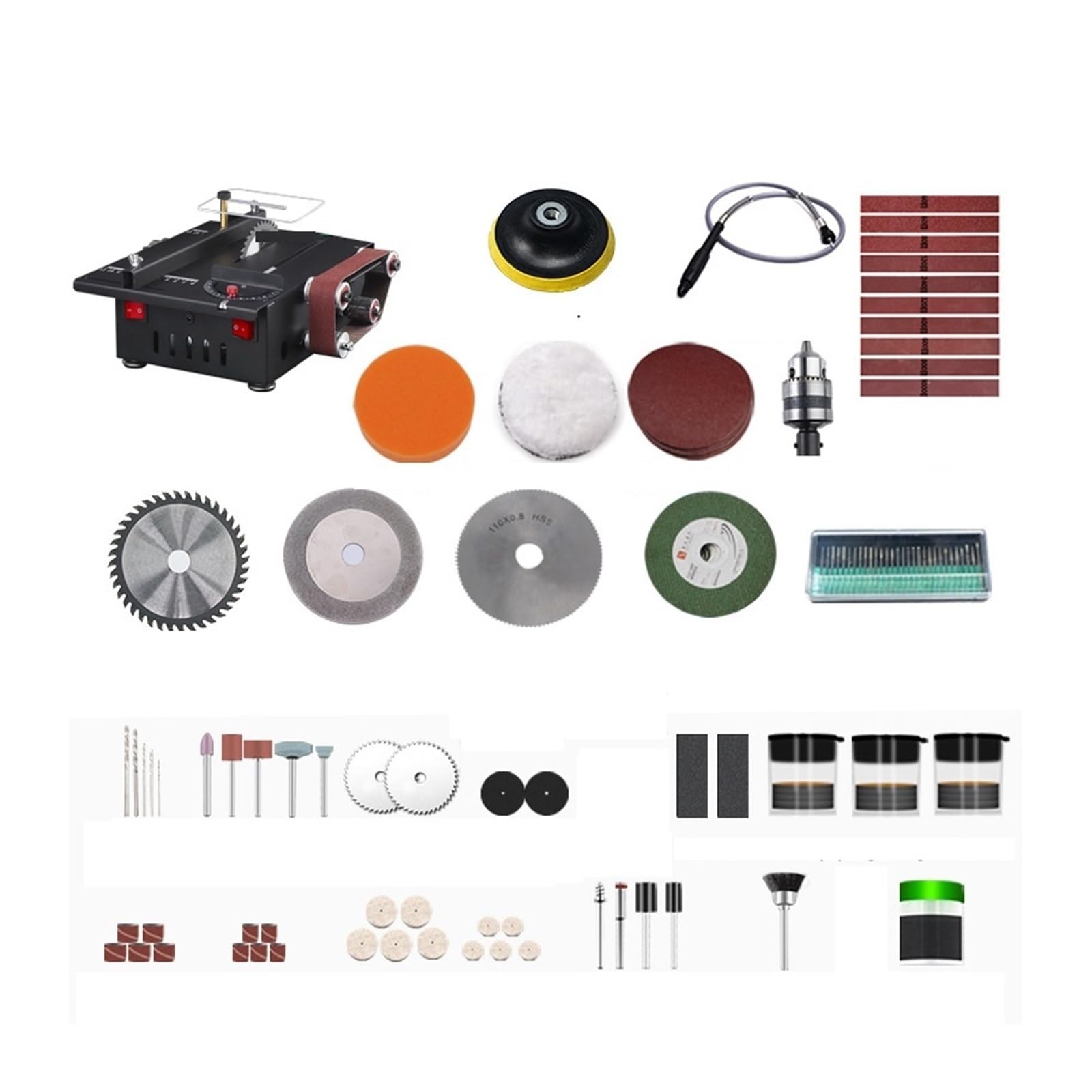 Maszyna polerująca Mini Wielofunkcyjna Piła Stołowa Elektryczna Maszyna Do Cięcia Model Do Obróbki Drewna Piła Łańcuchowa Pulpit Miniaturowa Szlifierka Taśmowa Narzędzie Do Szlifowania(Set meal 1)