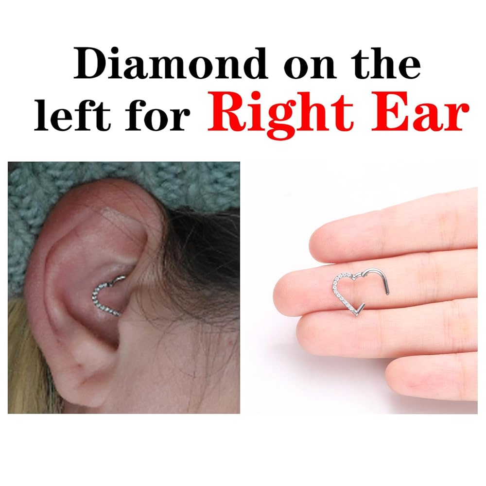 ◆STONEHENgE◆ Luvit 14K Heart Piercing P1812 Single 2 Pcs 16G Heart Daith Piercing Jewelry Stainless Steel Heart