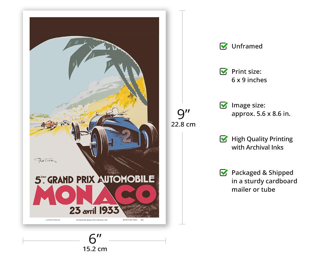 1933 5éme Grand Prix Automobile Monaco Race Poster, Artwork By Geo Ham Auction | Mecum On Time - Foto 6