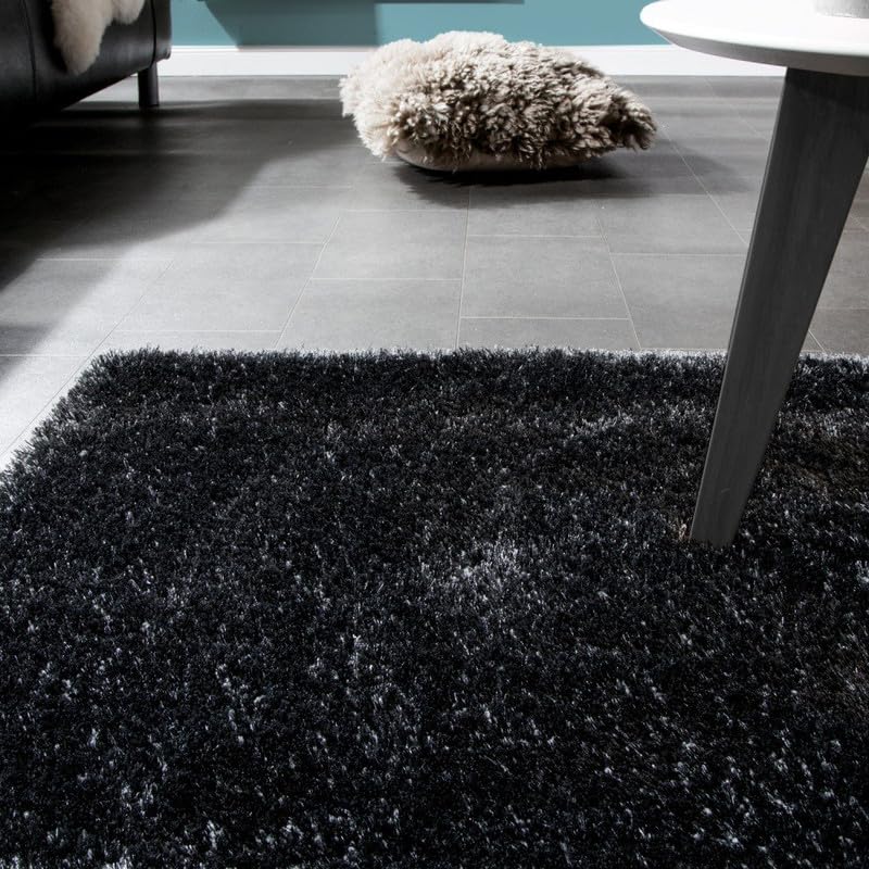Image of Plain Fur Rugs for Hall and Drawing Room 7x10 Ft Modern Home Decor Handwoven Extra Comfy Premium Shag Black Color