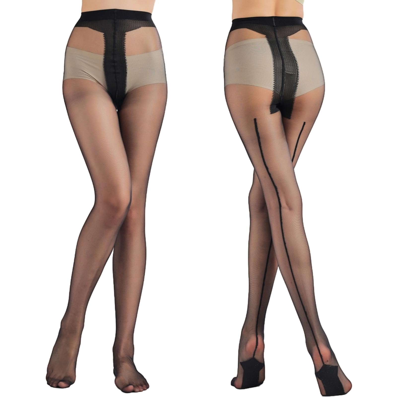 VerdancyWomen's 15D Sheer Pantyhose with Backseam & Cuban Heels High Waist Control Top Tights Plus Size Stockings