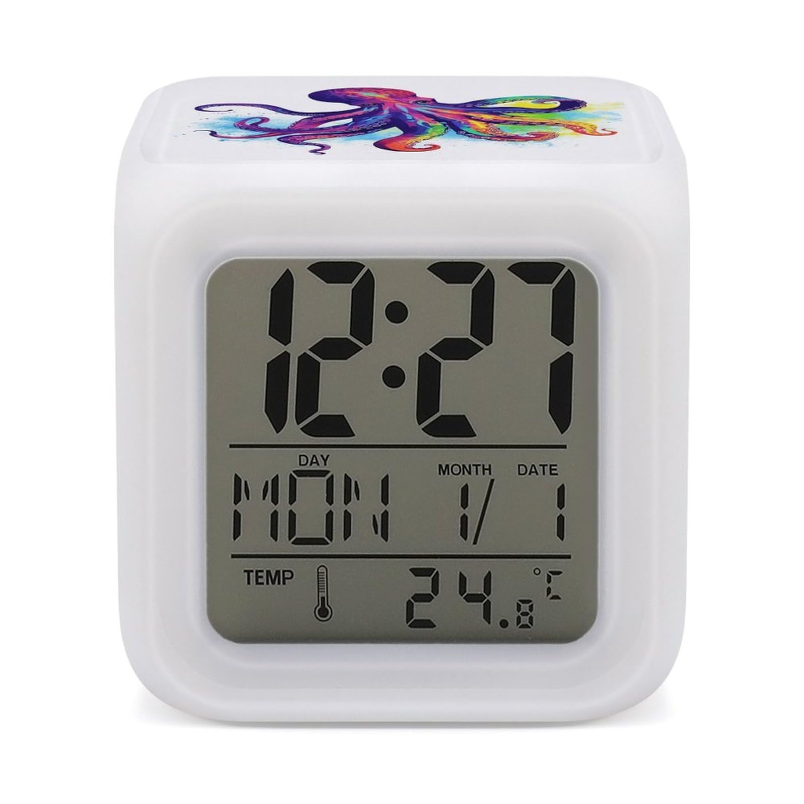 VstaDank Colorful Octopus Digital Alarm Clock LED Display Screen Color Change Alarms Clock Smart Alarm Clock Wake Up Digital Clocks with 7 Color Nightlight for Bedroom