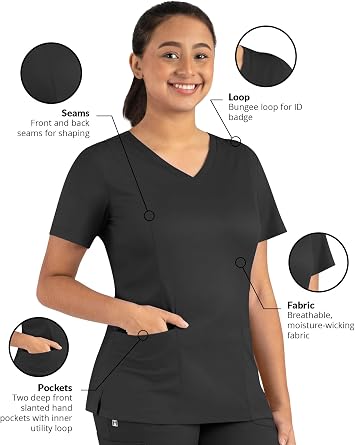 Maevn Matrix Womens Modern Fit Double V-Neck Medical Nurse Scrub Top, 3 Pockets, Inner Utility Loop, Bungee Loopv