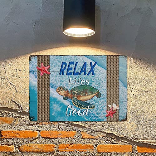 Plaque métal tortue de mer et étoile de mer déco murale vintage - 5