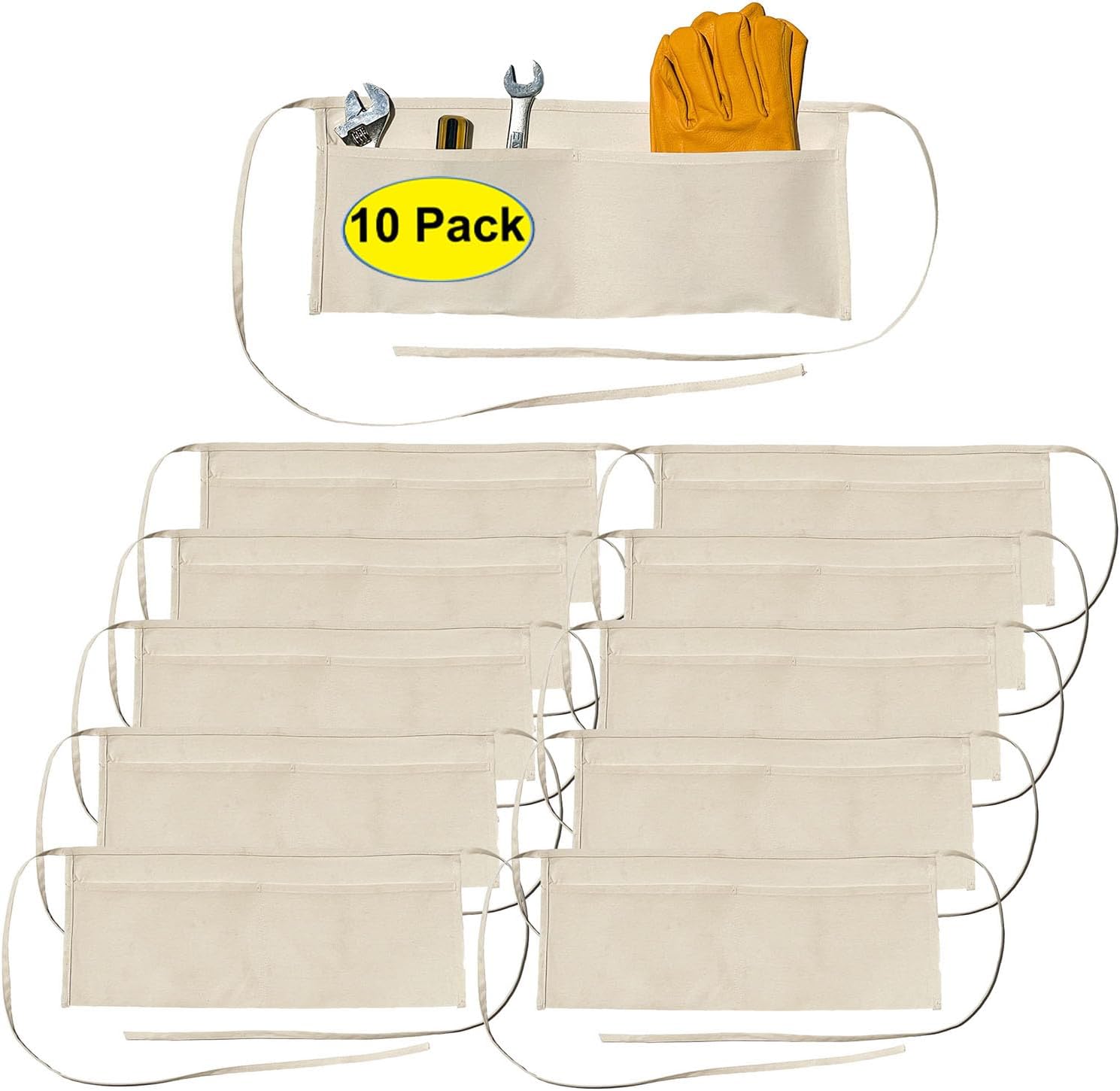 LABELPLASH 2 Pocket Canvas Work Waist Nail Apron Washable Tool Utility for Gardening Woodworkers Roofers Artists & Crafts