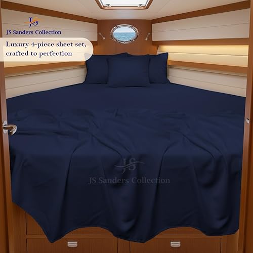 Miniatura 2 de JS Sanders Collection Juego de sábanas universal XL-V 100% algodón egipcio, 4 piezas, la mejor cama de barco XL-V, se adapta a colchones de hasta 8
