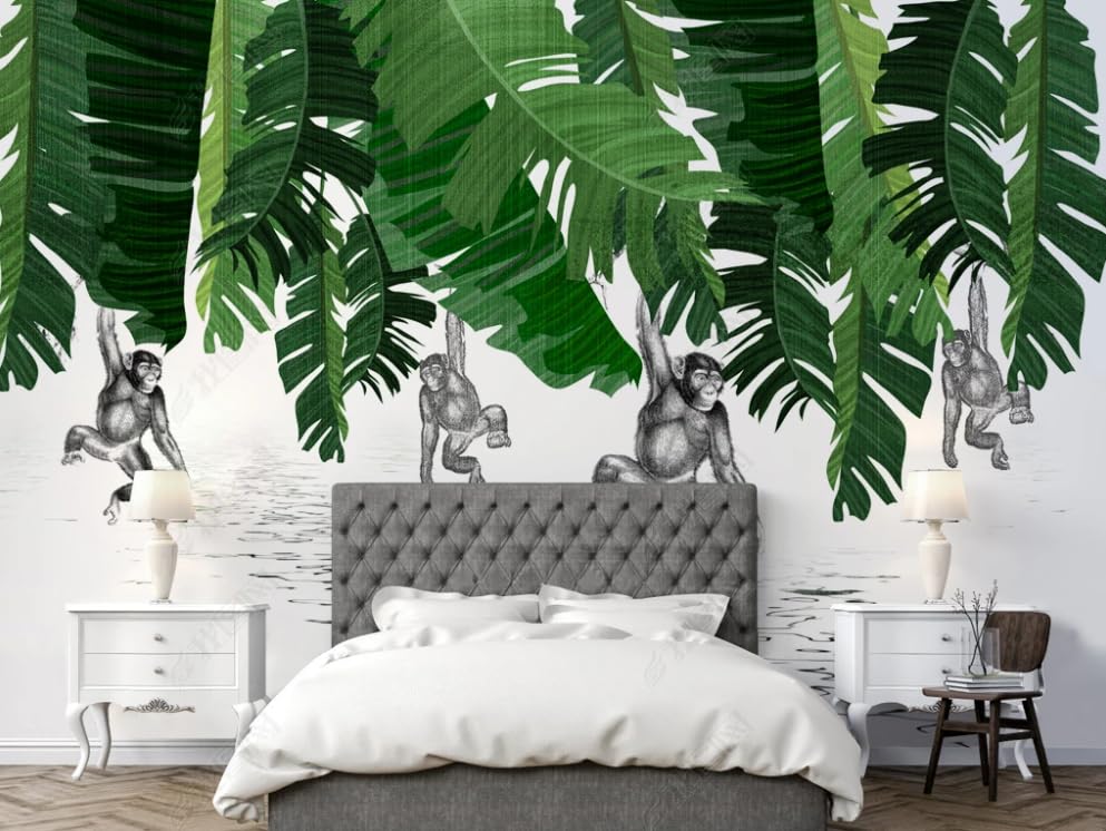 Papier peint intissé plante singe et bananier mural