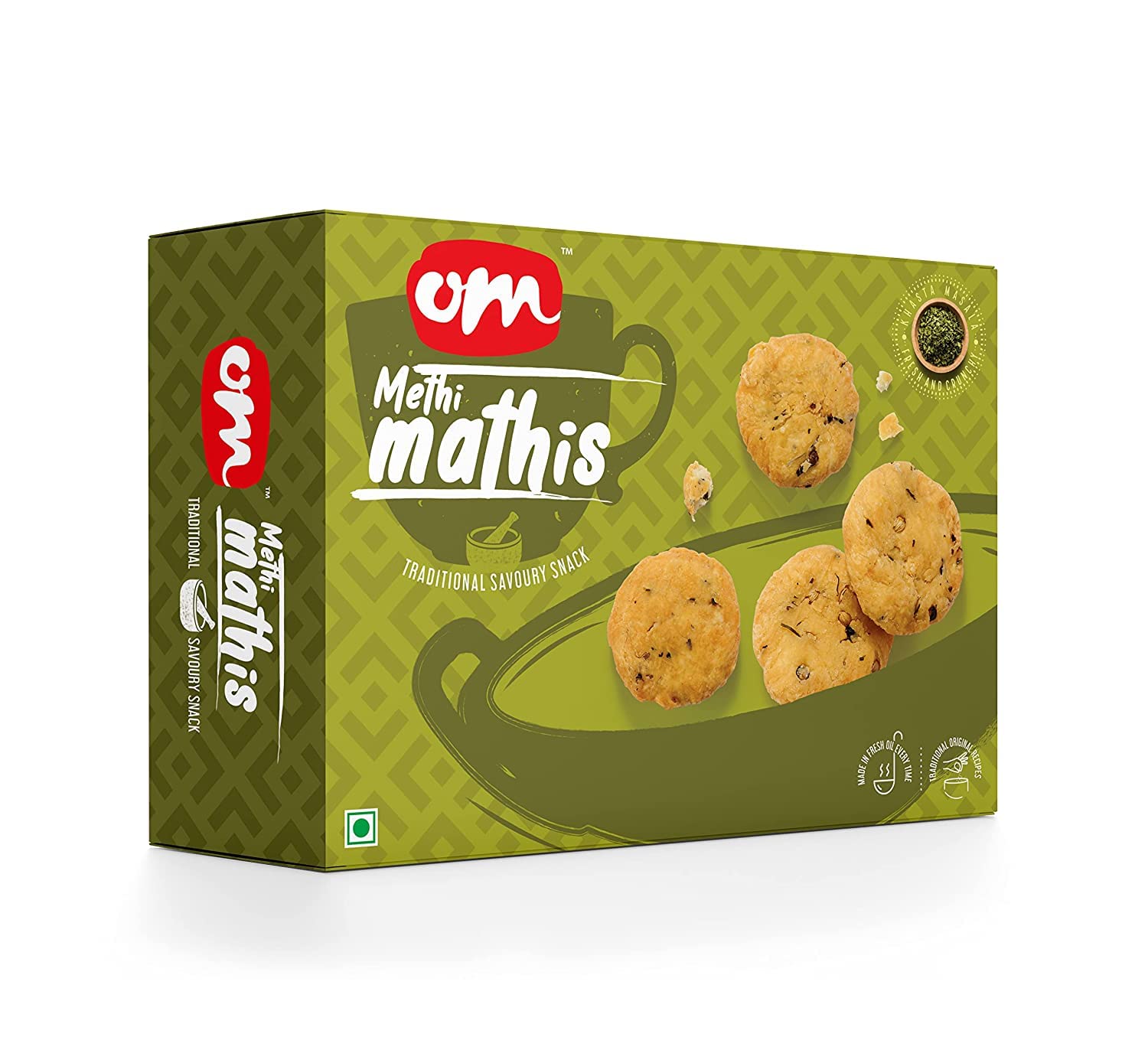Om Sweets & Snacks Methi Mathi | No preservatives | Freshly prepared crispy | Indian tea time crunchy snack, Delightfully Ready to Eat | Namkeen & Savouries | 300 Gms | Pack of 2 (Methi Mathi)