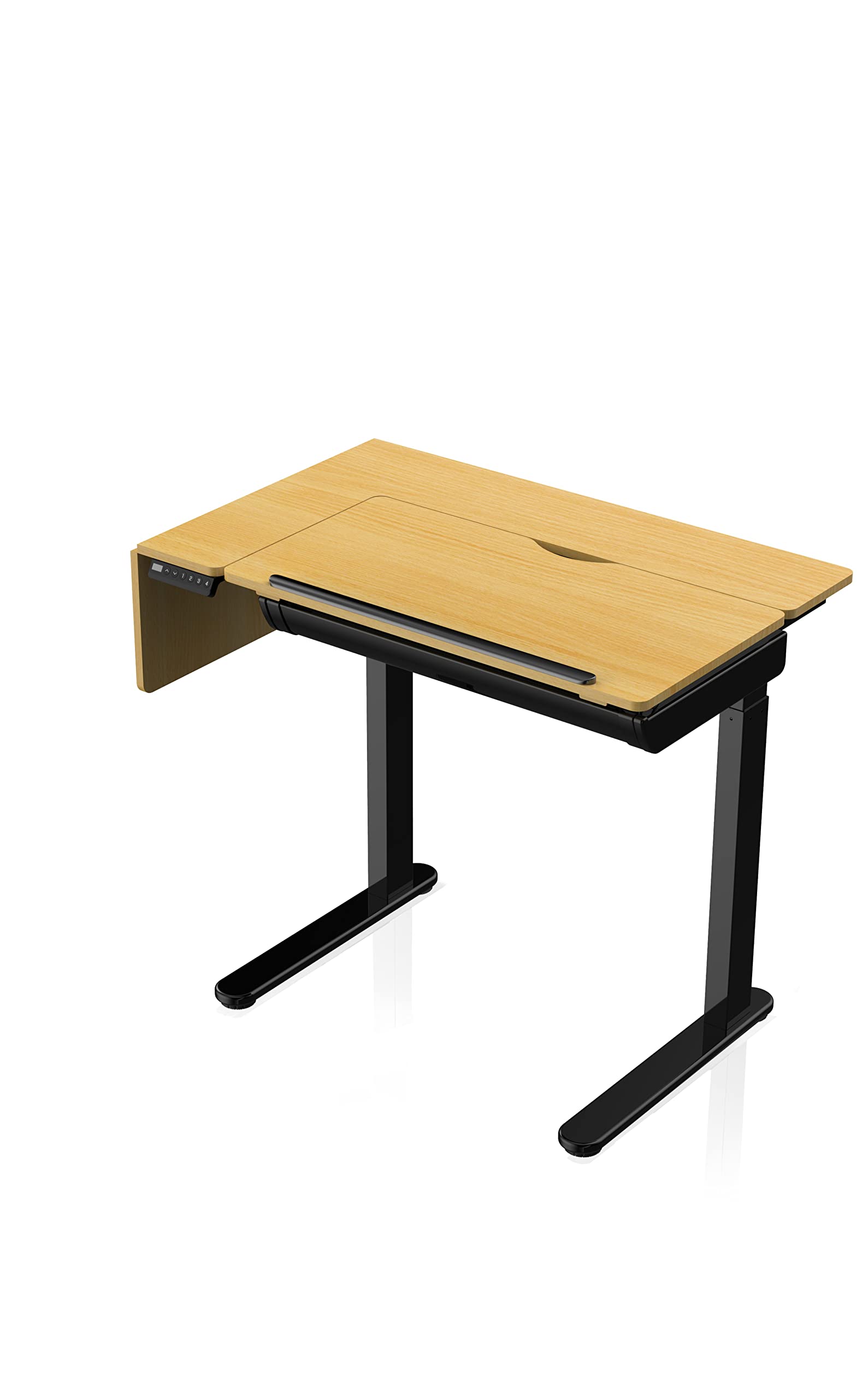 - AGIL - elektrisch ergonomisch höhenverstellbarer Zeichentisch - schwarzes Gestell & Ahorn Tischplatte 120x60 cm mit Schublade - Memory Funktion - USB - Arbeitsfläche stufenlos neigbar bis zu 45°