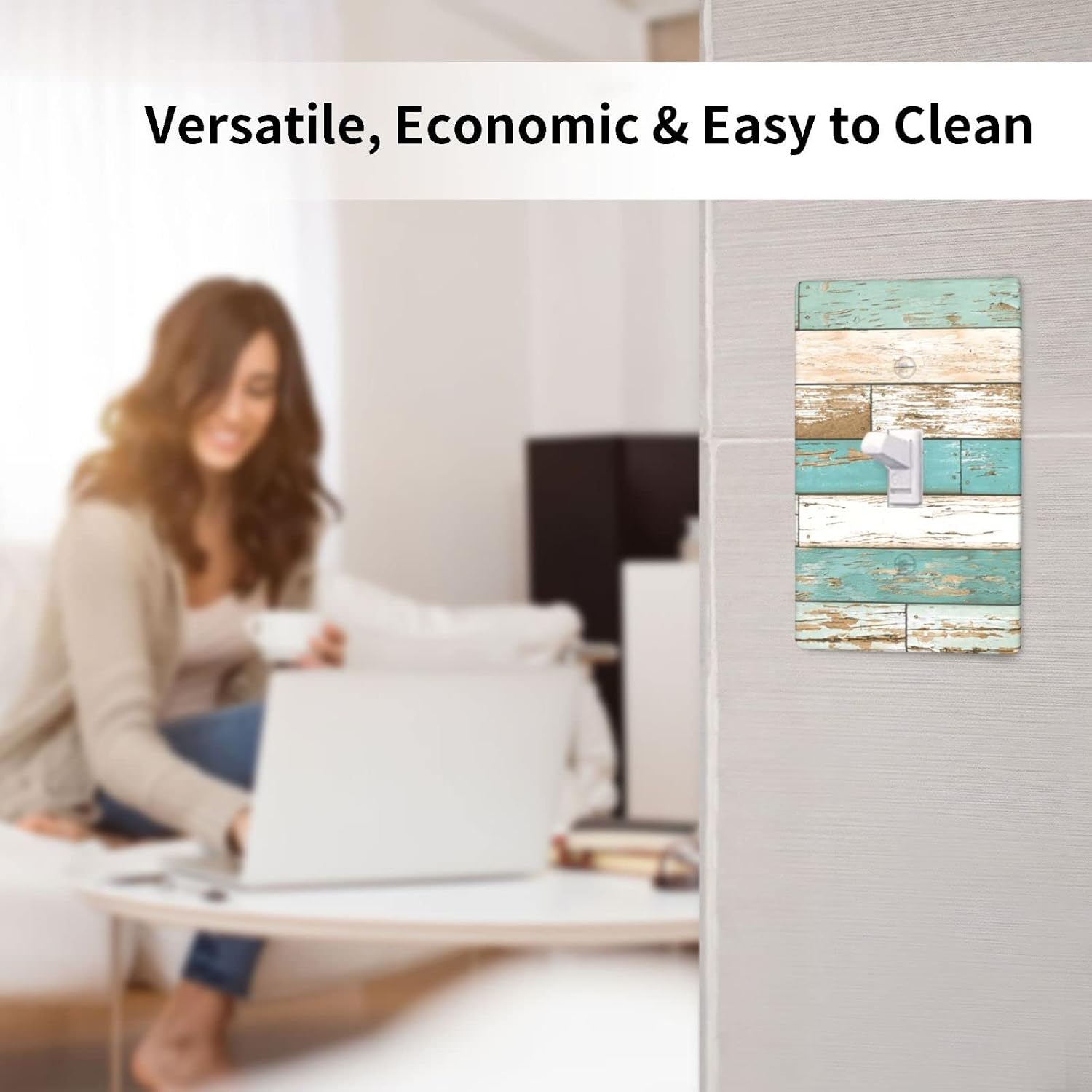 Teal Rustic Farmhouse Light Switch Cover 1 Gang Wall Plate Single Toggle Switch Plate Covers, Beach House Wood Themed Decorative Light Switch Plates, 4.50 X 2.76 Inch