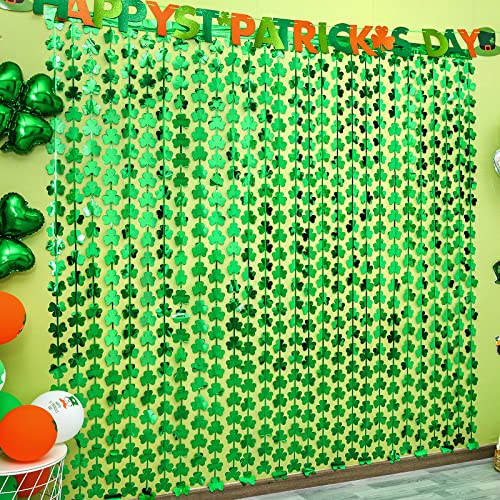 LOLStar 3 Pack St. Patrick's Day Foil Fringe Curtains Lucky St Patricks Day Party Decorations 3.3 x 6.6 ft Shamrock Metallic Tinsel Photo Booth Props Backdrop Streamer for Irish Party Door Decors