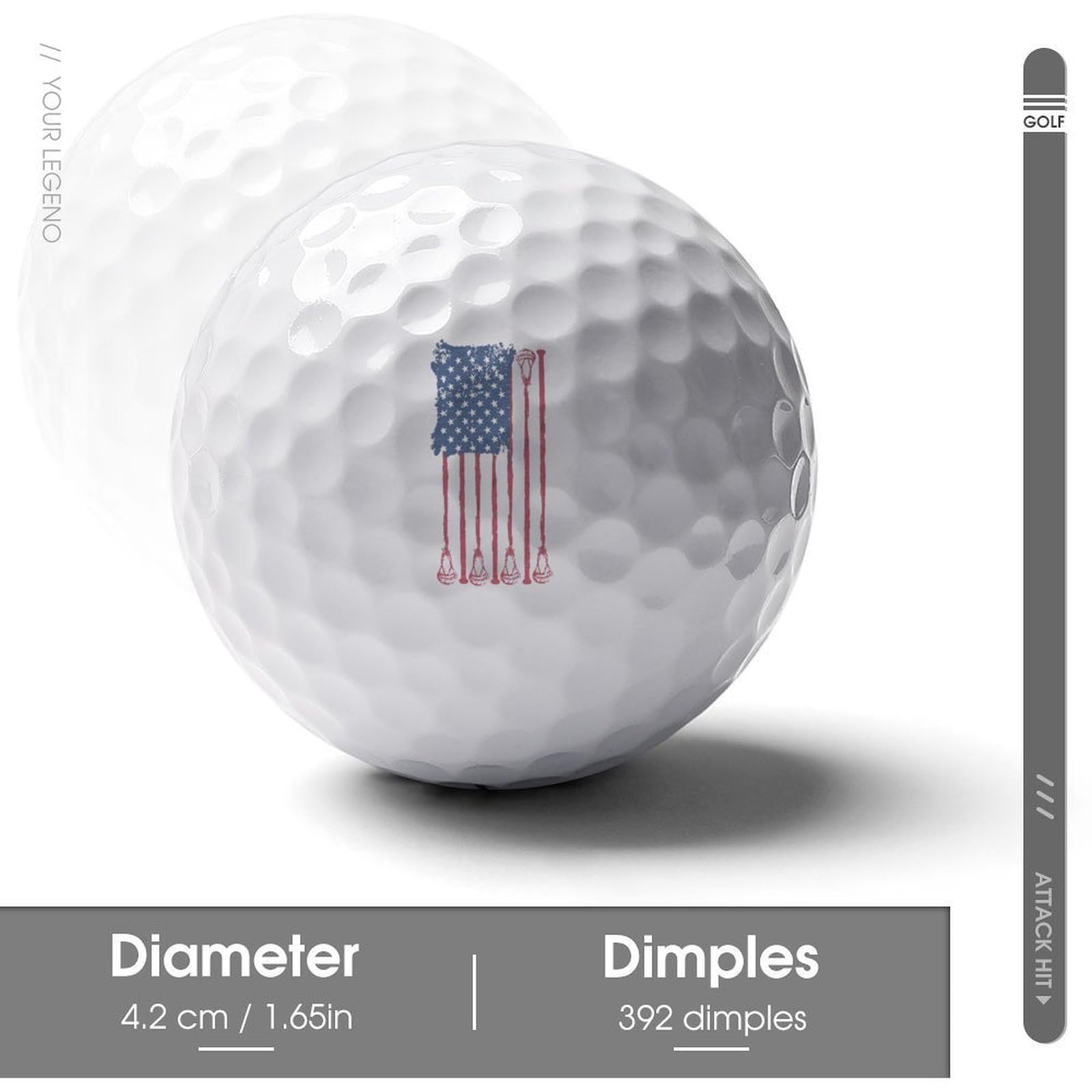 Vintage Lacrosse U.S.A Flag Logo Golf Balls Personalized Ball Custom for Men Women Boyfriend Husband