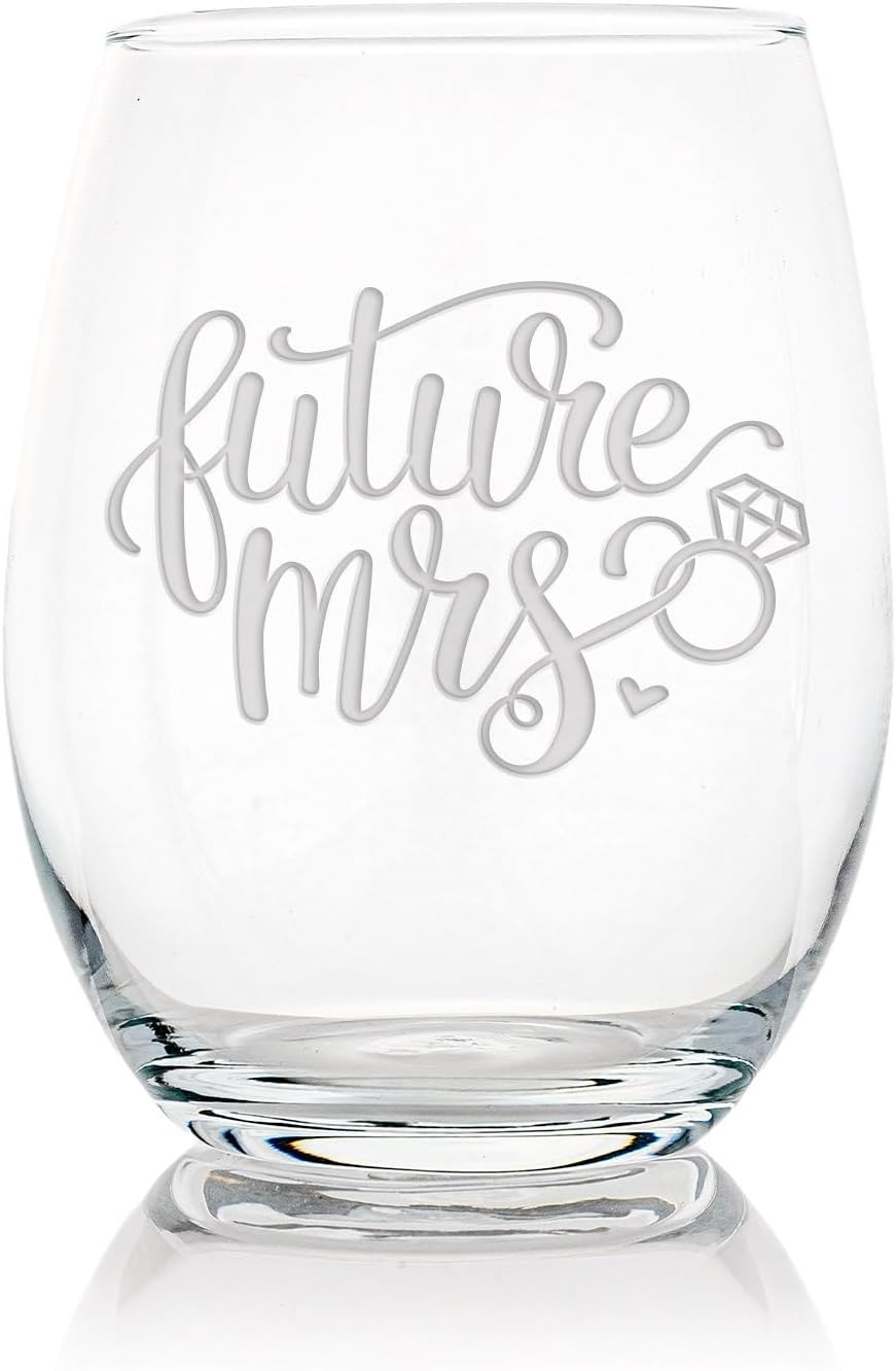 Future Mrs Stemless Wine Glass - Wedding, Engagement, Bride To Be Gift - 2 Glasses