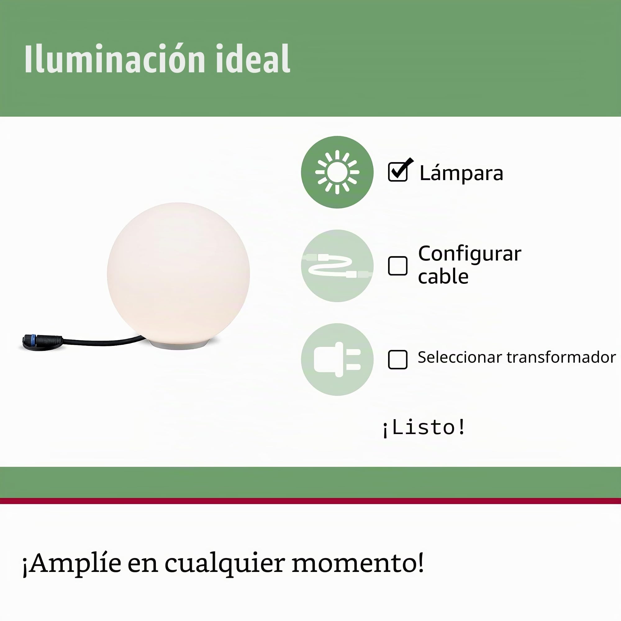 Paulmann 94177 Objeto luminoso Plug & Shine Globe IP67 3000 K 235 lm 24 V 94177 Lum.esférica, lum.exterior, iluminación jardín, iluminación terraza
