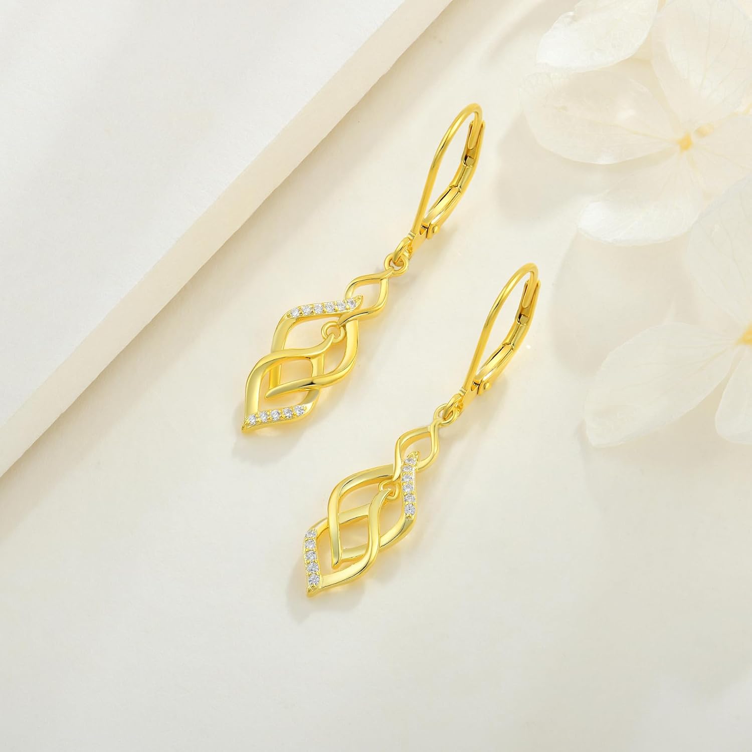 Dangle Drop Earrings 925 Sterling Silver Infinity Earrings Twisted 18K White Gold Jewelry for Women - Image 6