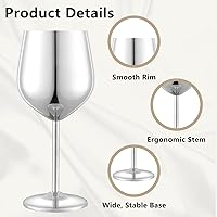 Vista 4 de Juego de 4 copas de vino de acero inoxidable irrompibles de 18 onzas, copas de vino de metal únicas para exteriores, viajes, camping, piscina