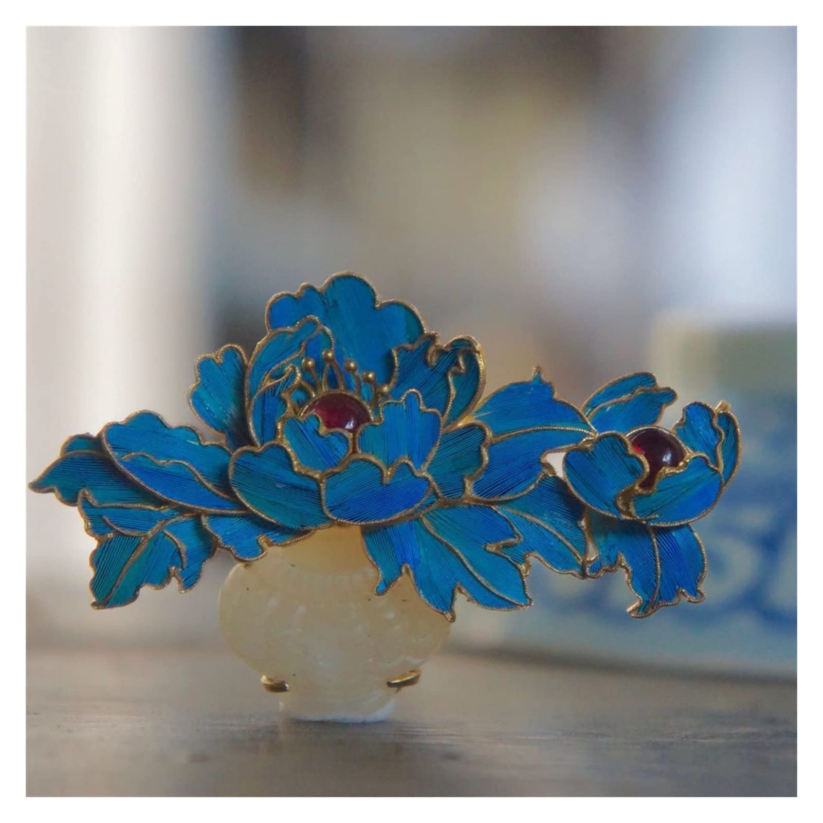 Belle Broche Vintage Avec Médaillon En Porcelaine Décor Chinois - Monture à Astiquer