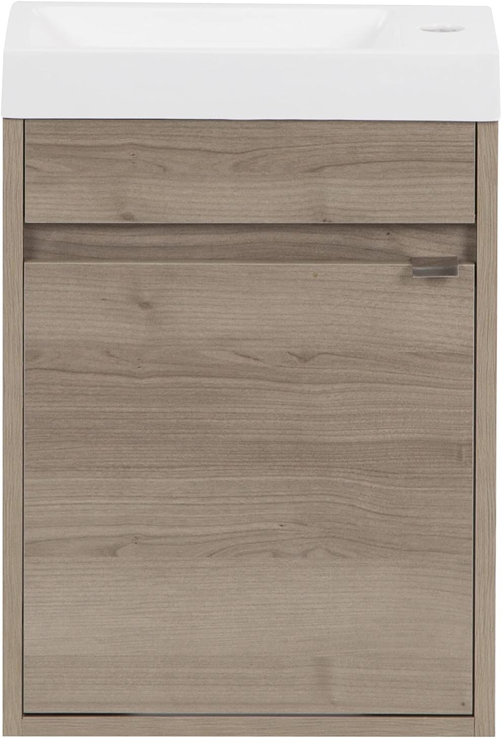 Spring Mill Cabinets Kambree 15.75" Small Floating Bathroom Vanity with White Single Sink Top, 1-Door Cabinet, 15.75" W x 8.66" D x 22.13" H, Forest Elm