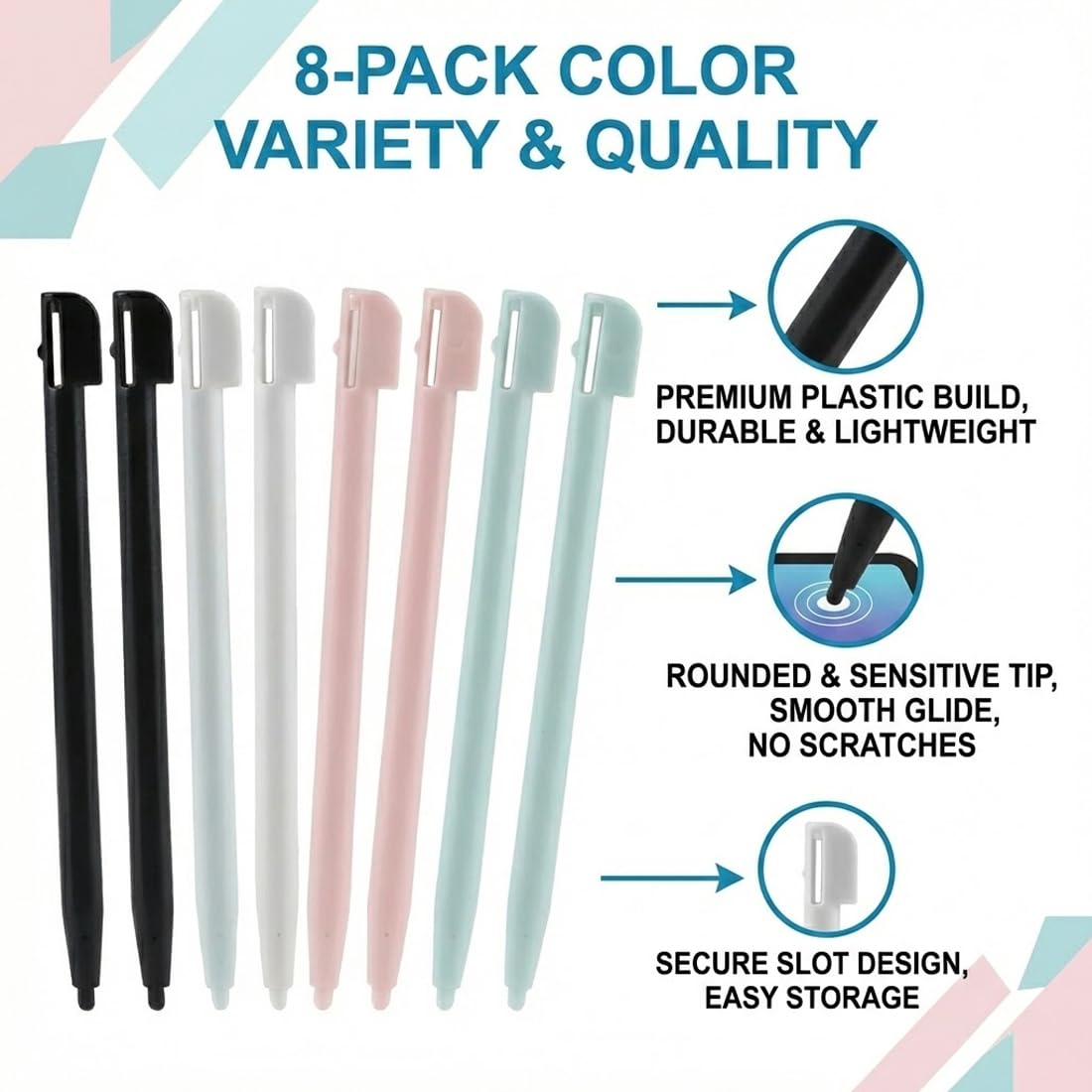 8 Piezas Lápiz Táctil de Repuesto Multicolor, Stylus de Plástico Compatible con DS Lite/2DS/3DS XL/Wii U, Puntero Preciso y Sensible para Consola de Juegos — view 3