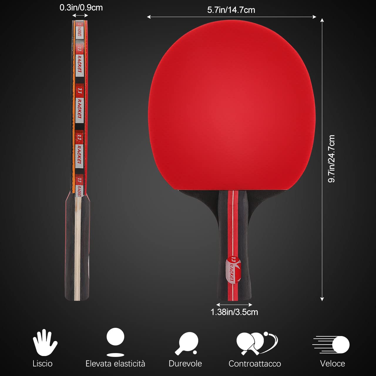 4Pack Set da ping pong, Tencoz Racchette da ping pong Set da ping pong Racchette da ping pong da allenamento Set da 4 racchette da ping pong Premium + 6 palline da ping pong + 1 borsa portatile