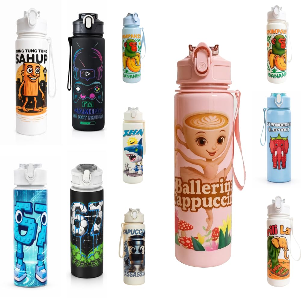 Jamaah Everyday Essentials Kids Novelty Cartoon Water Bottle โ Fun Meme Style Design - Pink Ballerina โ image 1