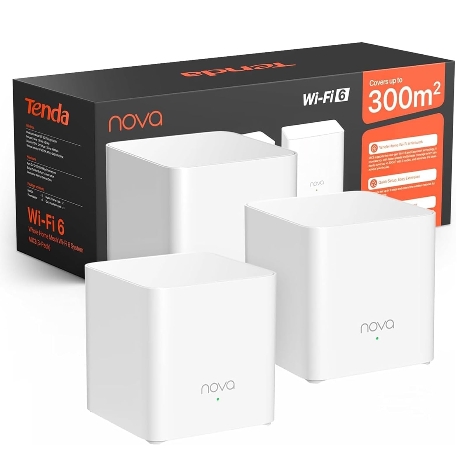 Tenda Nova MX3 Mesh WLAN System – AX1500 Wi‑Fi 6 Dualband (3er Pack)