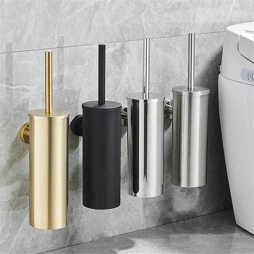 Szczotka WC i Uchwyt Uchwyt na szczotkę toaletową do użytku domowego, montowany na ścianie, szczotka toaletowa ze stali nierdzewnej, do podłogi w łazience Szczotka do głębokiego czyszczenia(Gold)