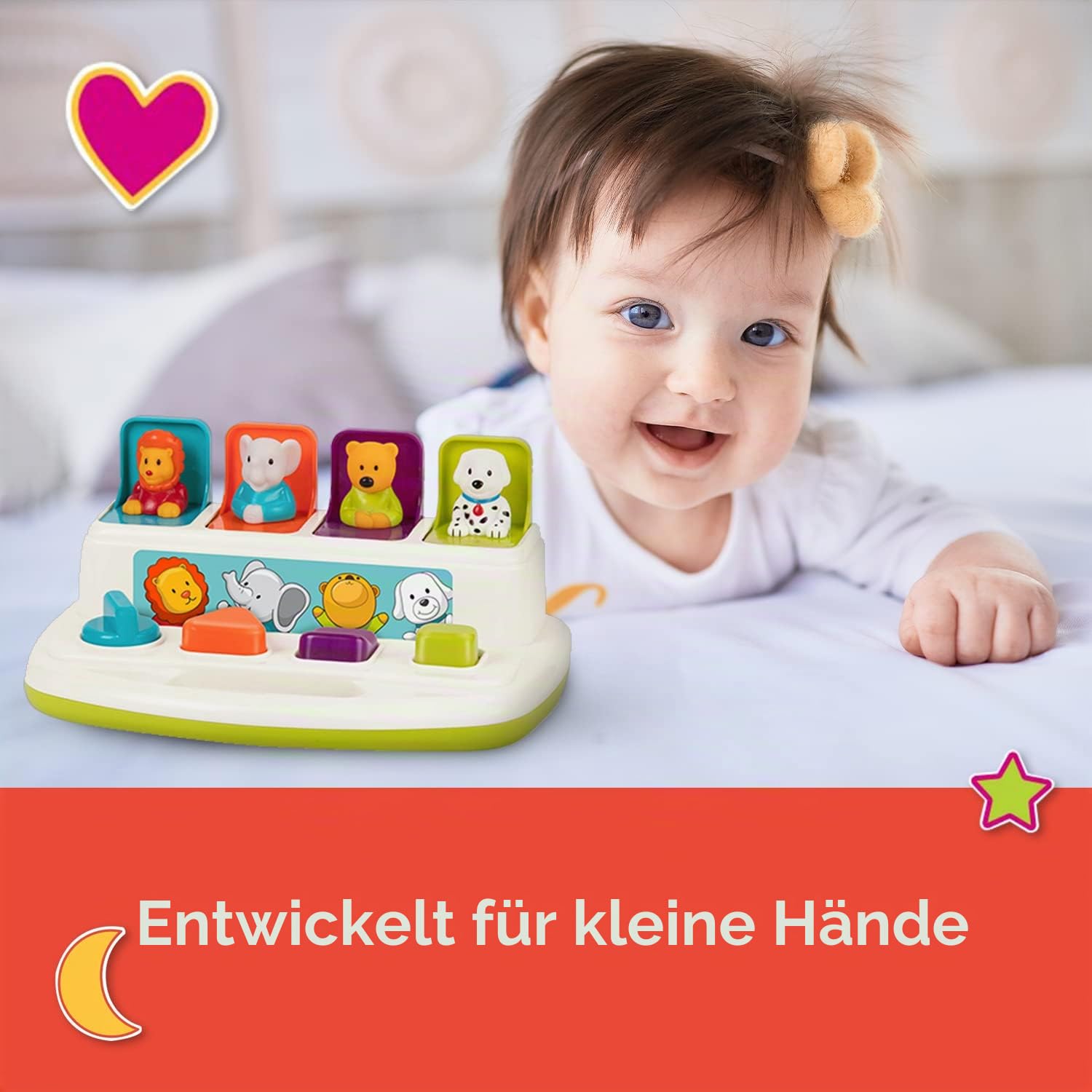 Battat Großer Motorikwürfel, Motorikspielzeug Activity Center, ab 1 Jahr & Baby Spielzeug Motorikspielzeug – Pop Up Activity Center mit Tieren – Lernspielzeug mit Tasten zum Drücken, ab 18 Monate