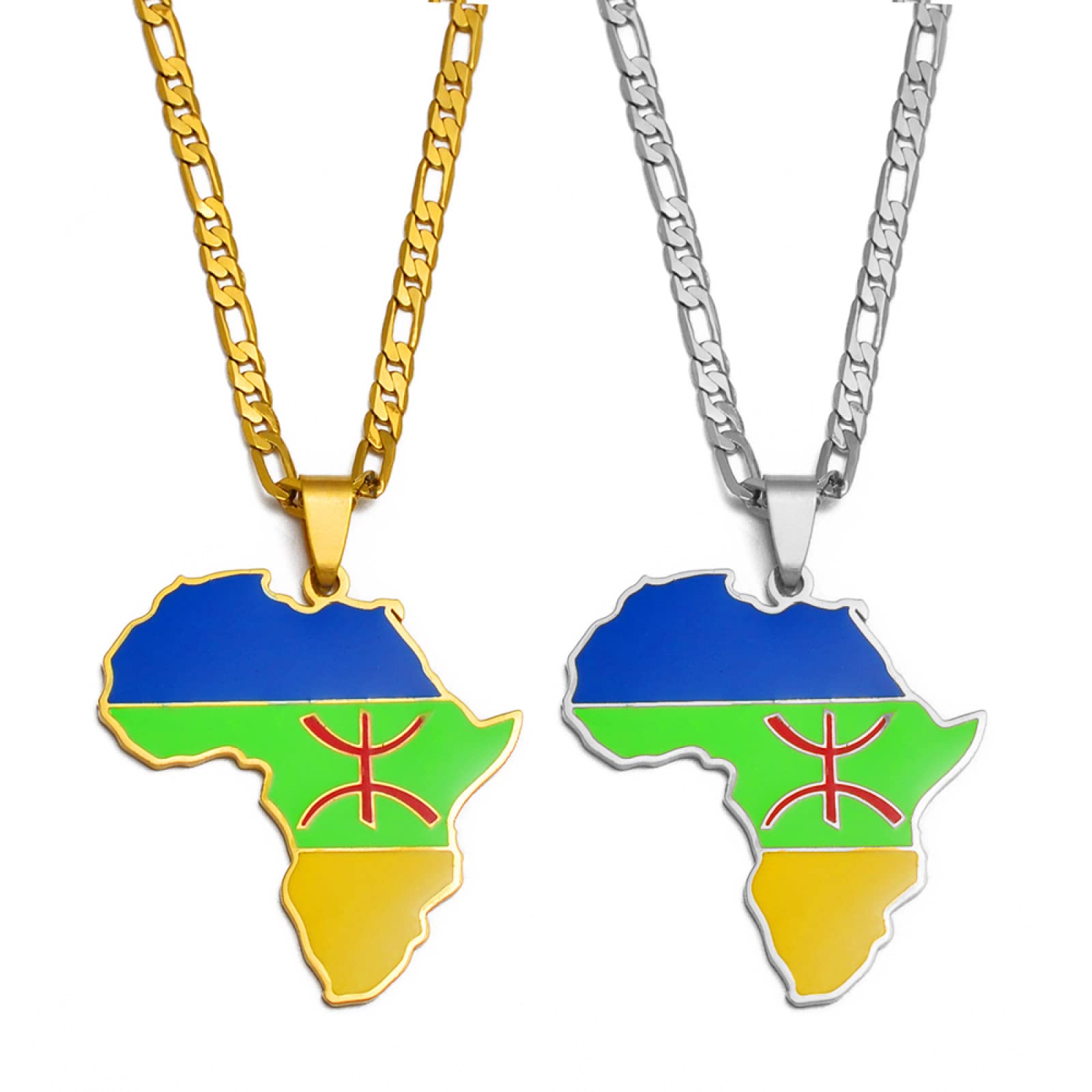 Collana Con Mappa E Simboli Berberi Africani - Acciaio Inossidabile - 4