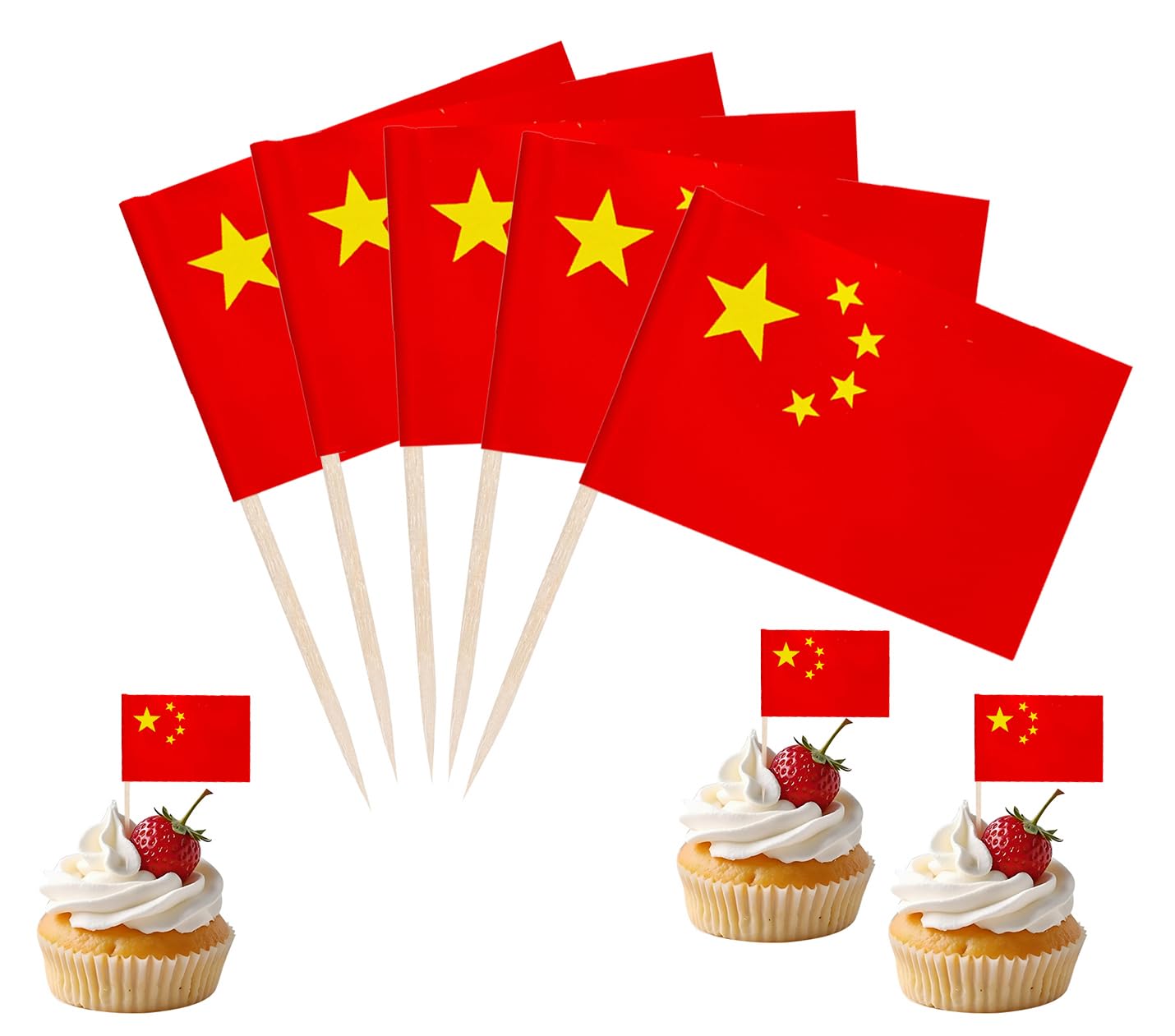 JBSJBS China Flag China Cupcake Topper Flags Banner Mini Small Chinese Toothpick Stick Flags Cake Party Festival Theme Decorations(100Pcs) โ image 1