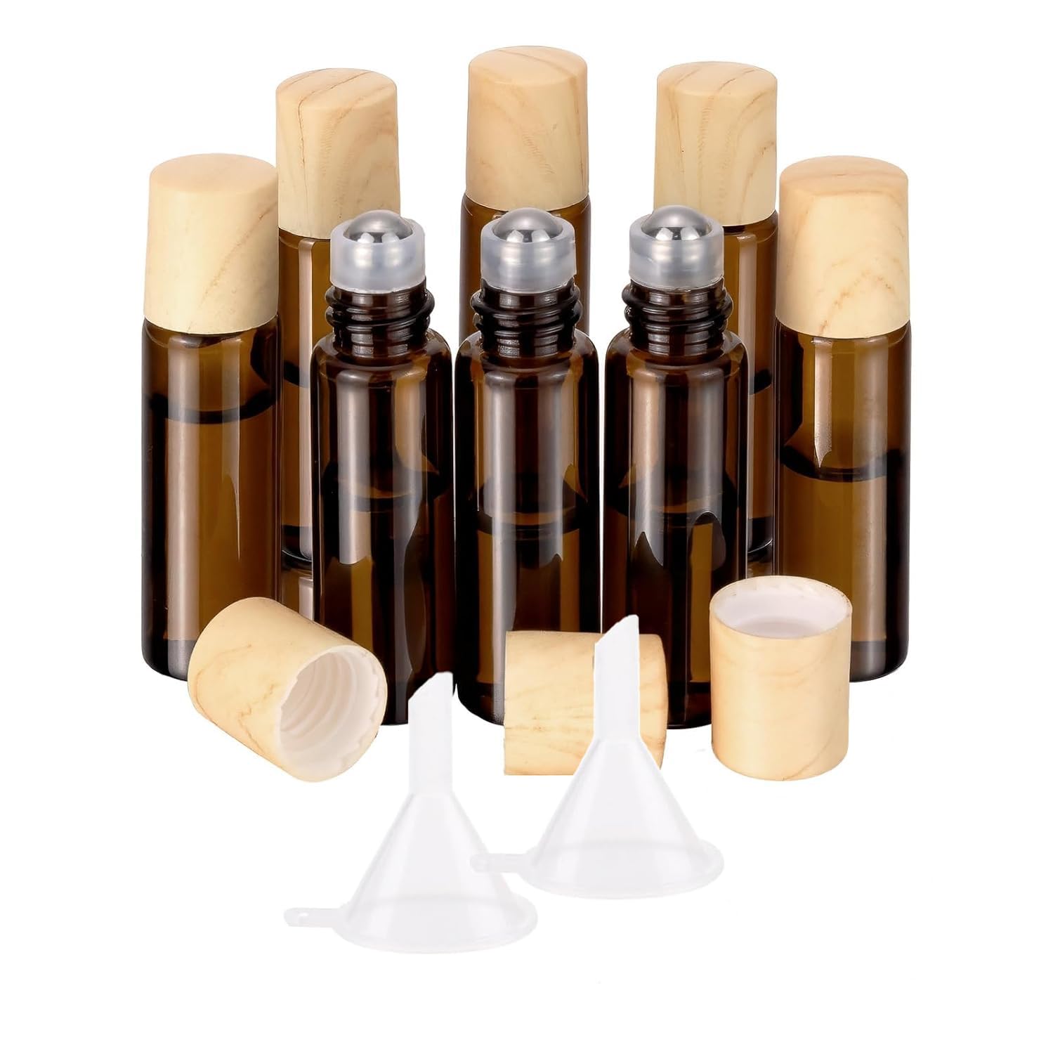 Newzoll 5mL(1/6 Oz) Amber Glass Roll On Bottles, 8 Pack Leak Proof Refillable Roller Bottles for Essential Oils, Perfume, DIY Craft, Samples, Eye