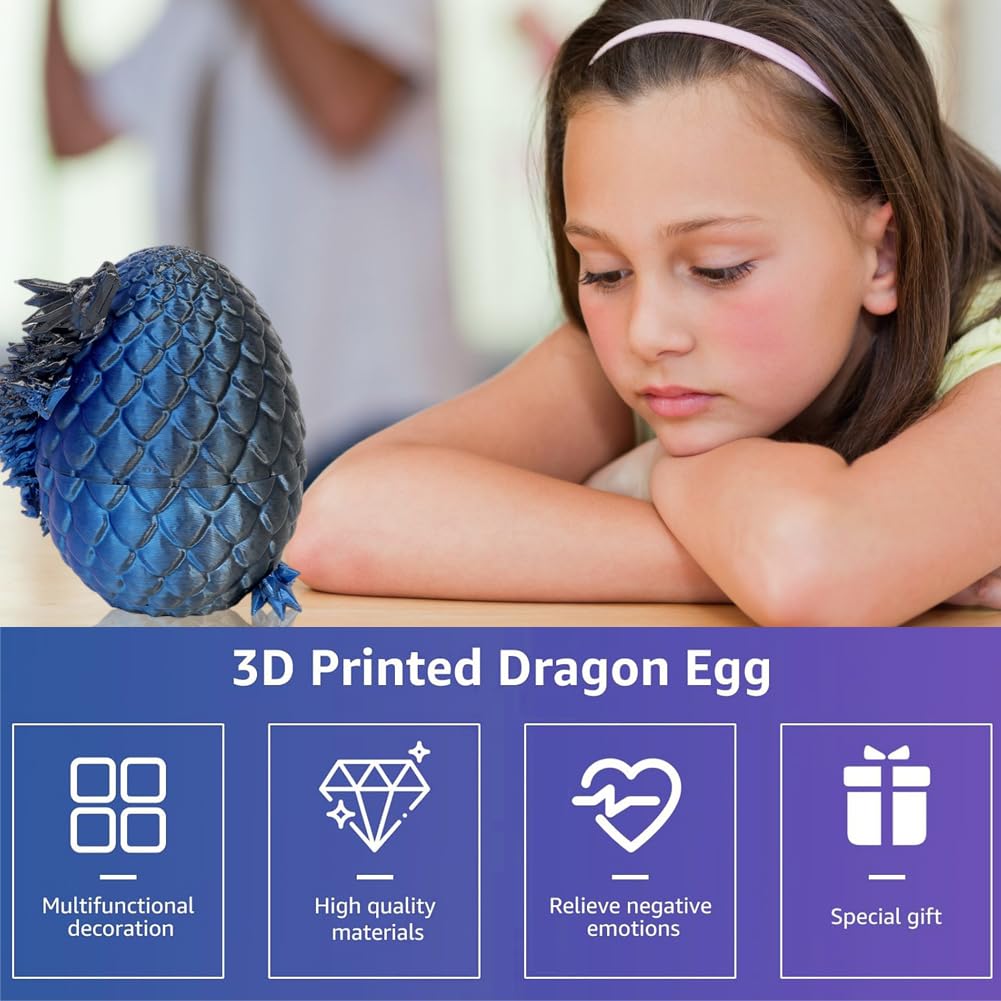 STUYKDIA 3D Dragon Egg Articulating Gemstone Crystal Dragon Figurine Dragon Removable Dragon Egg Flexible Joints Home Decor Executive Desk Toys Home Office Decor Executive Desk Toys (Blue Black) - Image 4