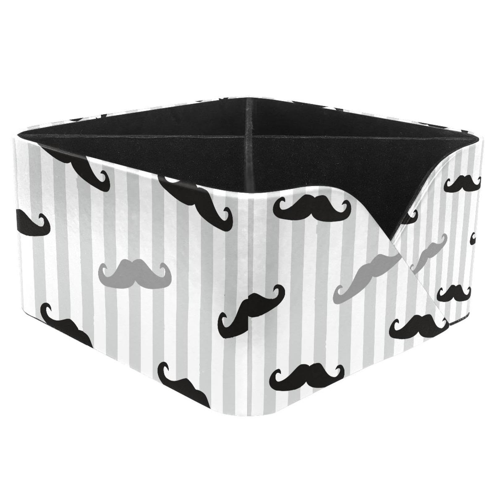KengjuTesu Mustaches on Stripes Desktop Organizer Pen Holder, Rectangular Pencil Cup for Office, Study and Makeup Stations