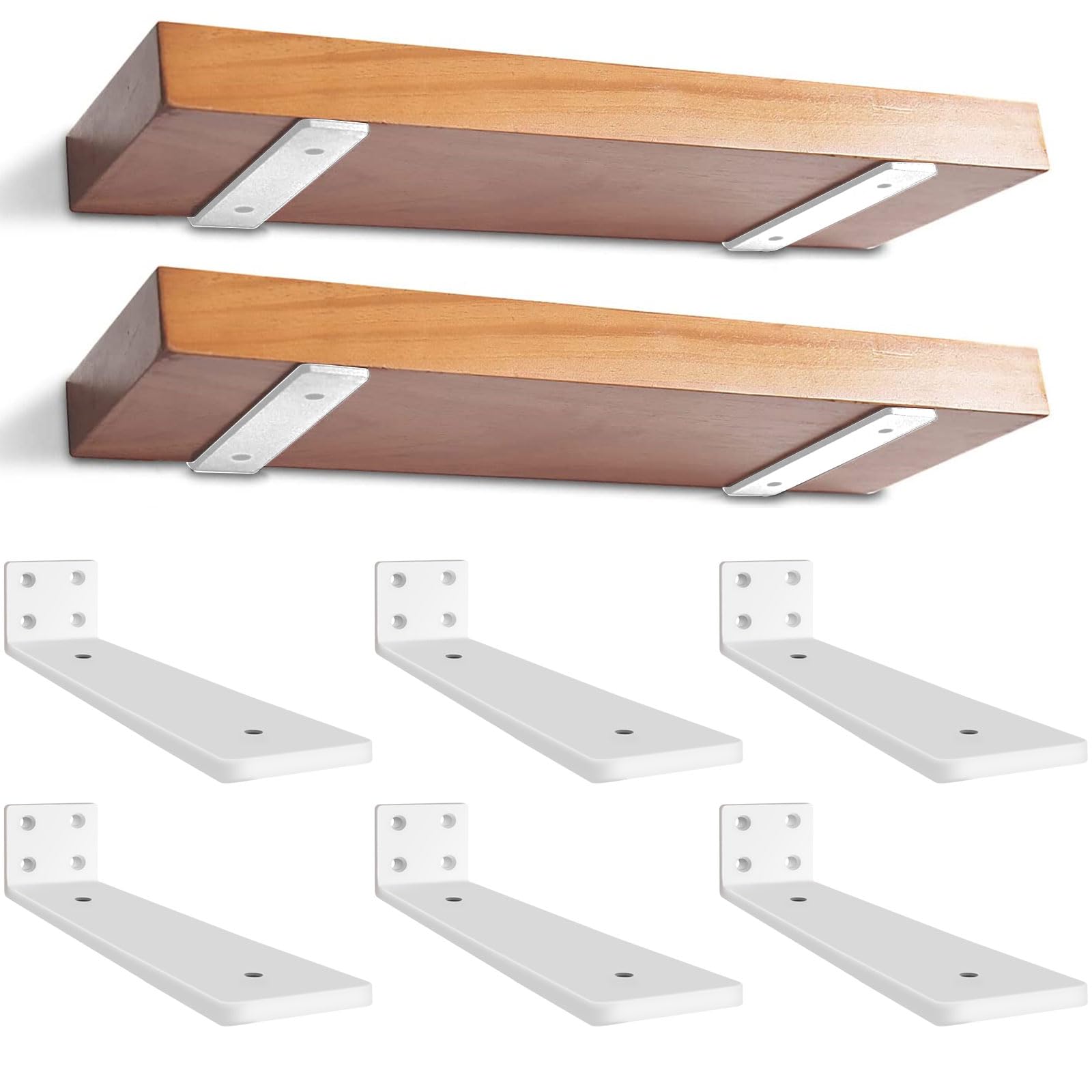 Staffe Per Mensole Galleggianti - 6 Pezzi, Portata 70kg, Bianco - Foto 6