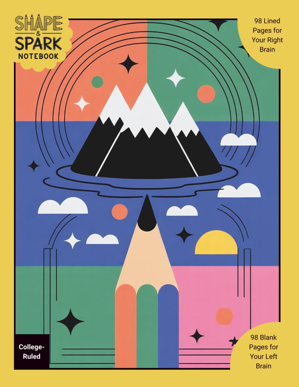 Shape & Spark Notebook: Alternating College-Ruled and Blank Pages for Focused Writing, Note-Taking, and Creative Expression (Colorful Pencil)