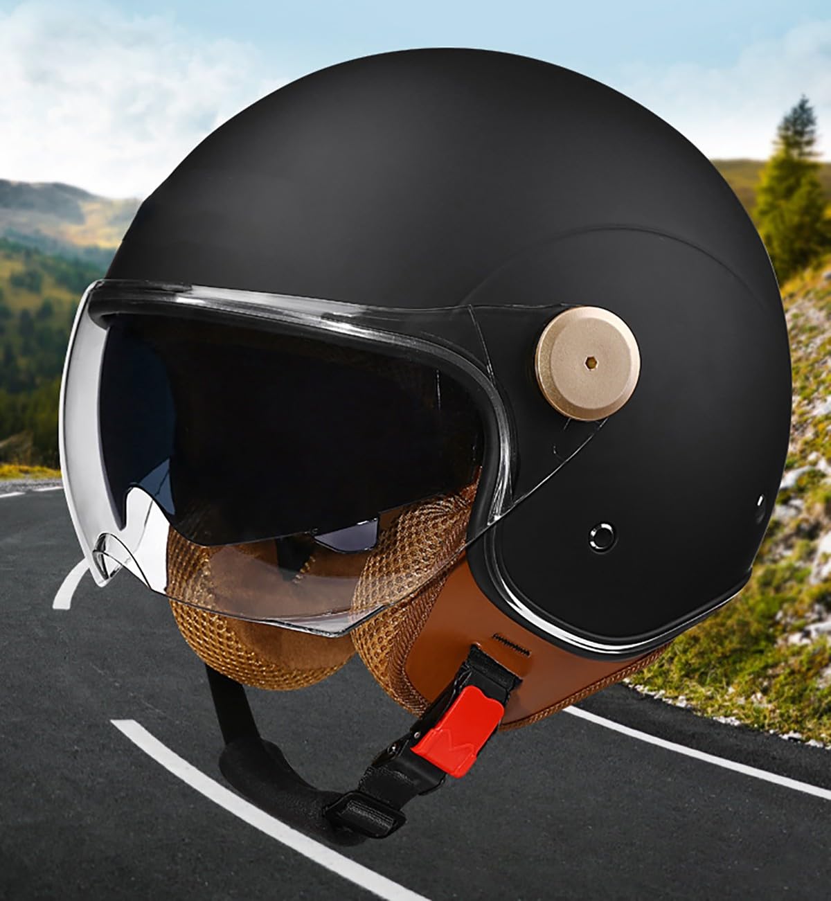 Casque Ouvert Moto 3/4, Casque Unisexe-Adulte Ouvert avec Double Visière Solaire, Demi-Casque Moto Modulable Style Rétro Vintage Approuvé Dot/ECE