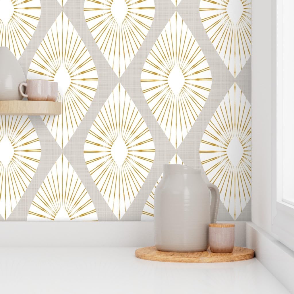 Peel & Stick Wallpaper 3ft x 2ft - Neutral Geometric Retro Texture Abstract Custom Removable Wallpaper by Spoonflower