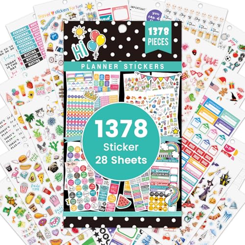 Planner Stickers - 28 Sheets Journal Stickers for Monthly Weekly and Daily 1378 Stunning Planner Accessories for Journal and Calendars Essential Planner Accessories by Tullofa - Green