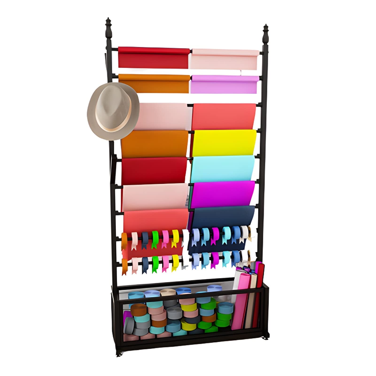 UWYTGF Heavy Duty Metal Scarf Holder Rack - 70/90 Cm Long,Freestanding Wrapping Paper/Ribbon/Fabric Display Stand for Florist/Gift Shop,Black,Length,90Cm/35.4In