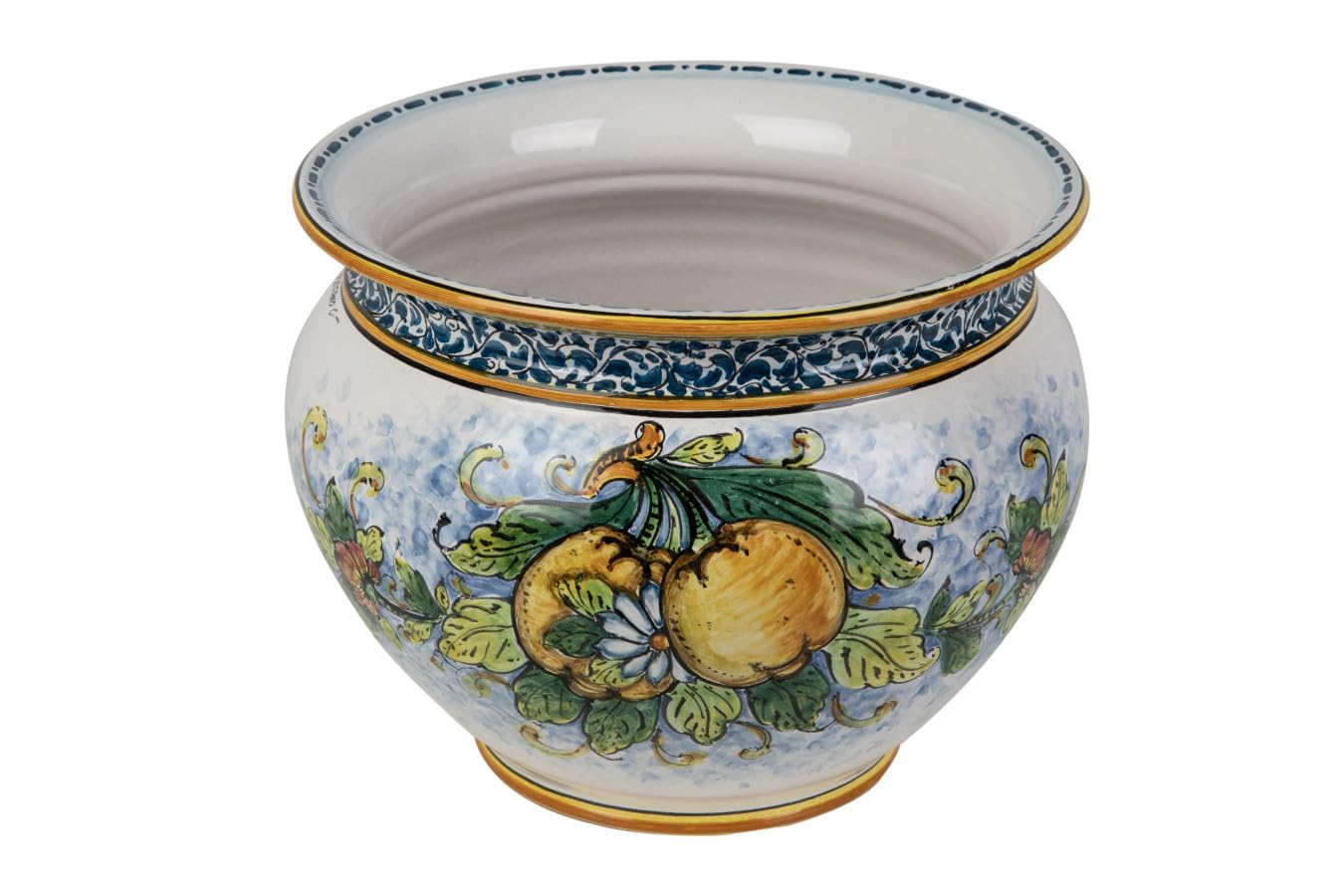 Cerames Pflanzkübel Keramik im sizilianischen Stil von Caltagirone Vaso di limoni M – Italienischer Blumenkübel, runder Blumentopf für Innenbereich und Fensterbank, Ø 27 cm, Höhe 21 cm
