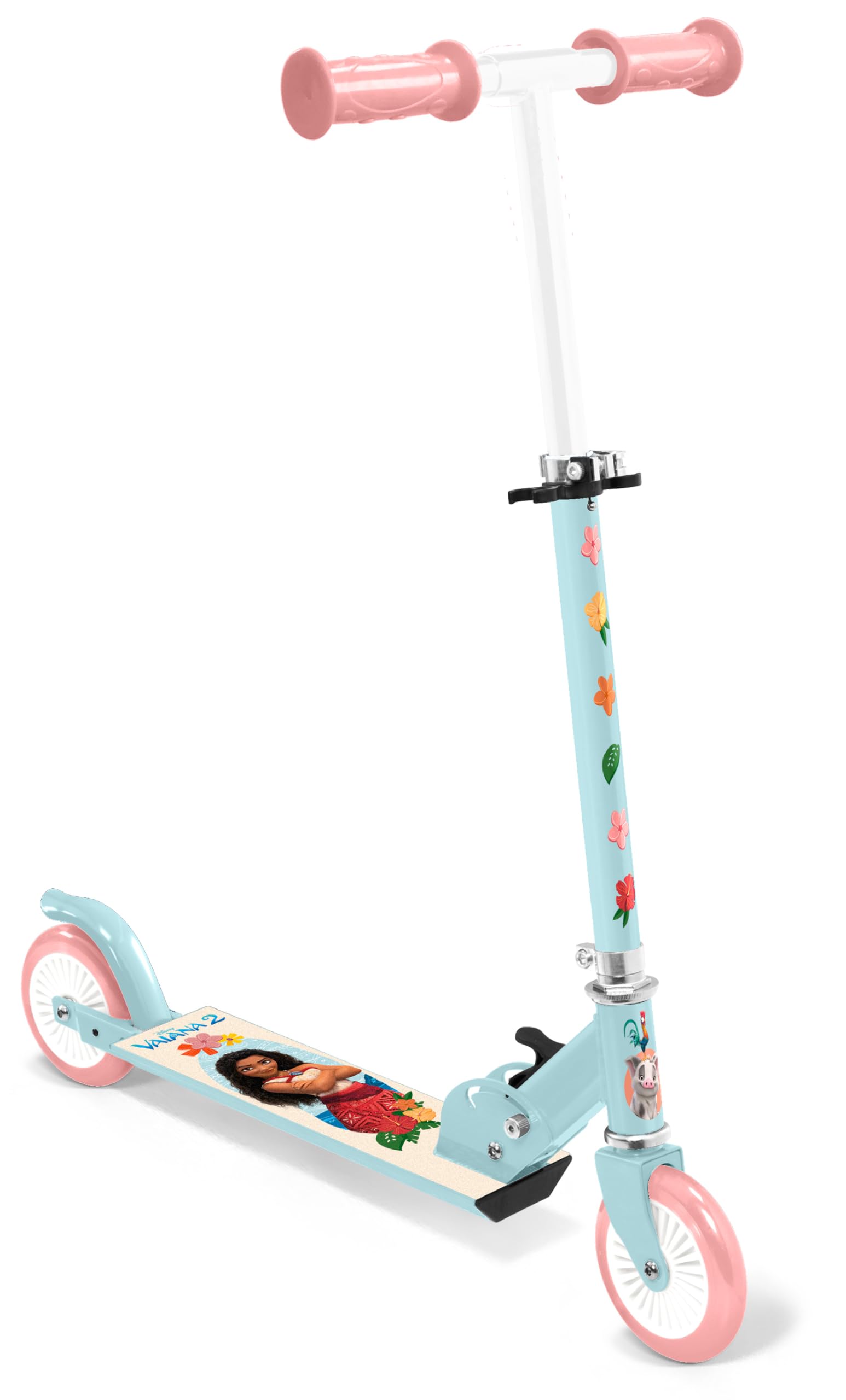 Trottinette Pliable VAIANA 2 roulement a Billes ABEC 5 - Frein arrière au Pied - Hauteur Ajustable - Plateau Aluminium antidérapant -​poignées Mousse, NC, Rose-​Bleu